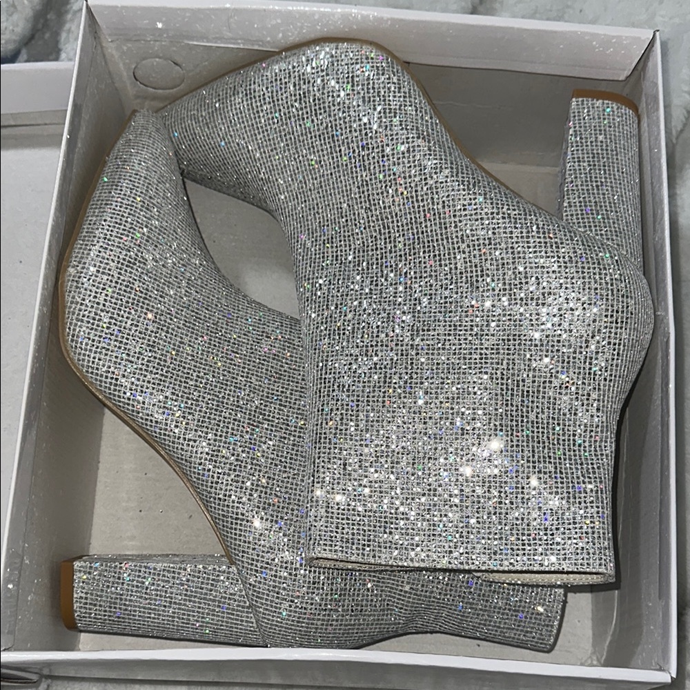 Elegant Silver Glitter Women's Heels